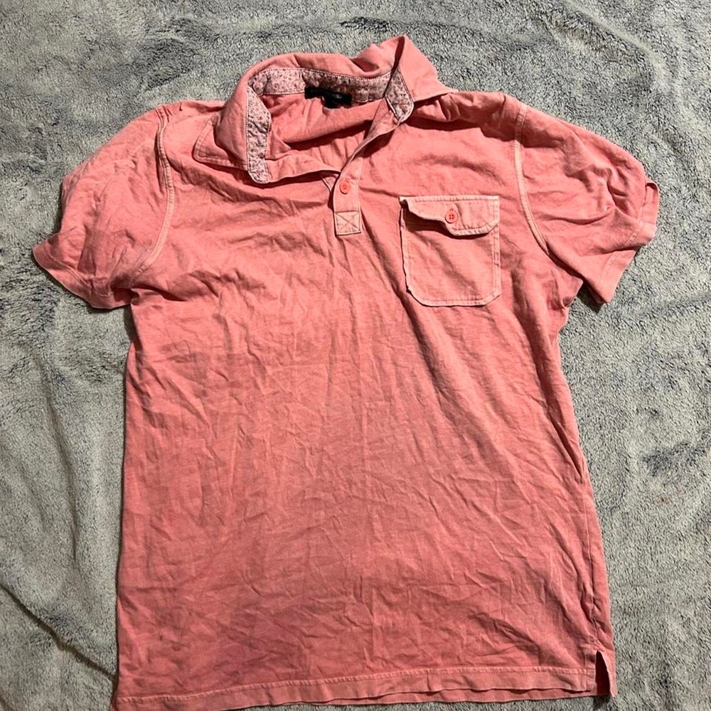 Banana Republic Men's Large Salmon Pink Short Sleeve Polo Shirt Pocket Floral